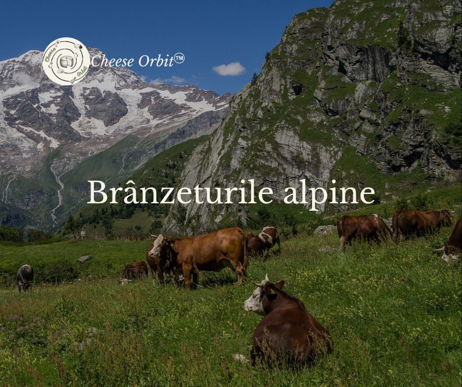 Peisaj alpin cu vaci care pasc